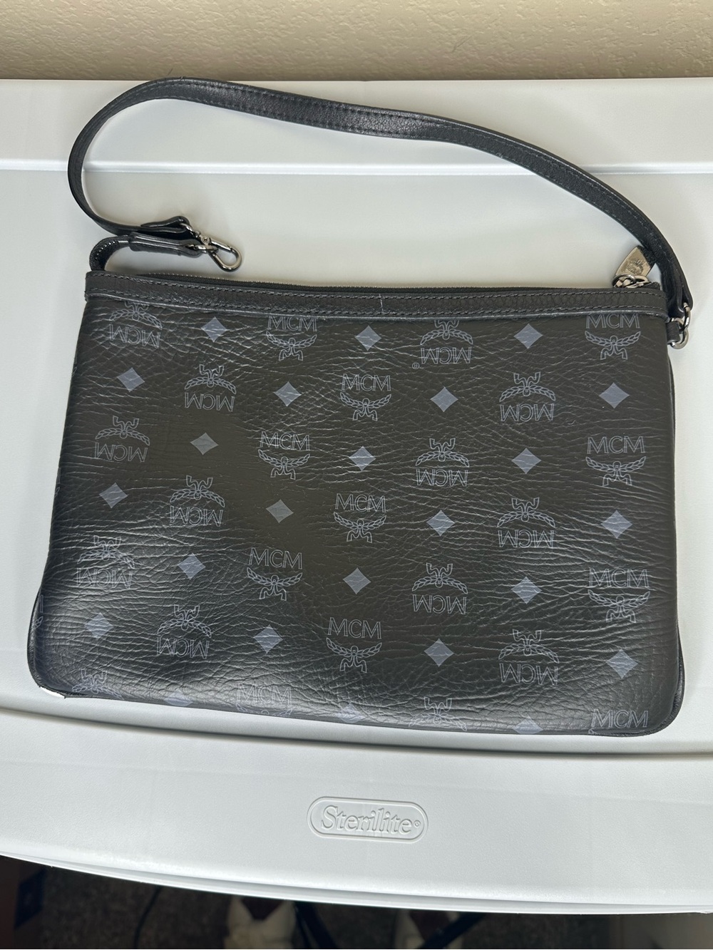 MCM Black Monogram Zip Wristlet with Detachable Strap